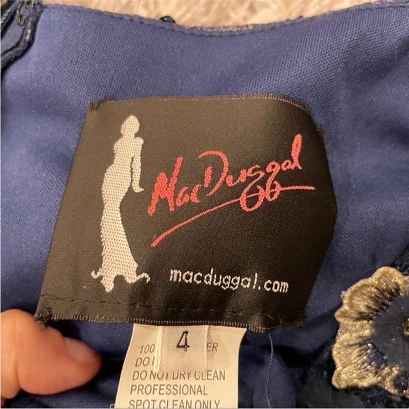 Mac Duggal 67809 Lace Floral Low V-neck Cocktail Midi Dress Gown Midnight 4 - Picture 7 of 10